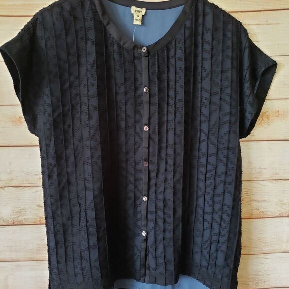 Tiny Anthropologie Niemh Textured Buttondown Blouse/Top Navy Blue Size Small - Picture 5 of 10